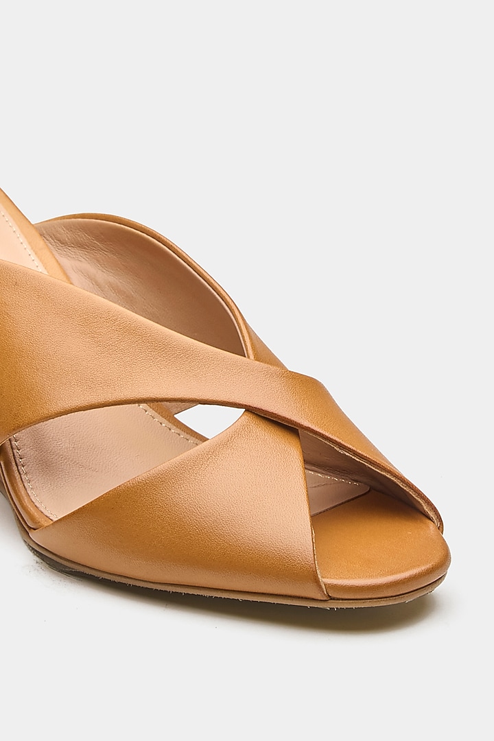 Tan Genuine Leather Criss-Cross Wedges by Oroh at Pernia's Pop Up Shop