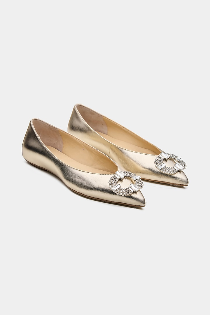 Gold Genuine Leather Flats by Oroh at Pernia's Pop Up Shop