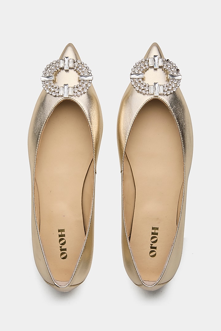 Gold Genuine Leather Flats by Oroh at Pernia's Pop Up Shop