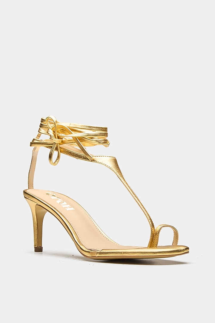 Gold Genuine Leather Strappy Heels by Oroh at Pernia's Pop Up Shop