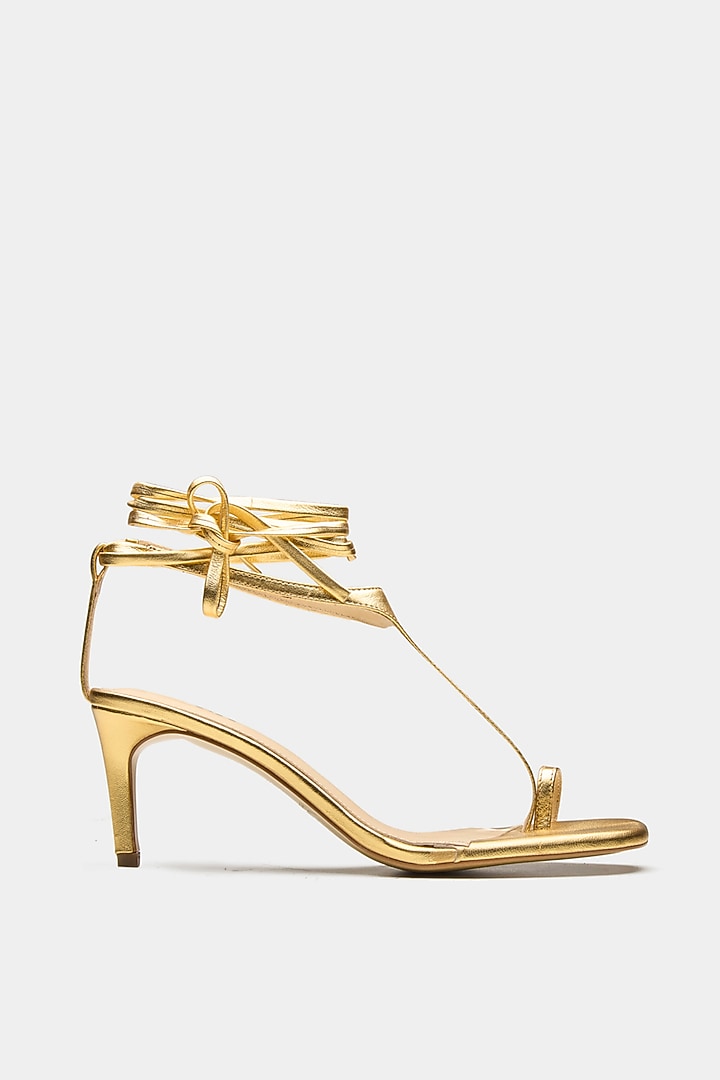 Gold Genuine Leather Strappy Heels by Oroh at Pernia's Pop Up Shop