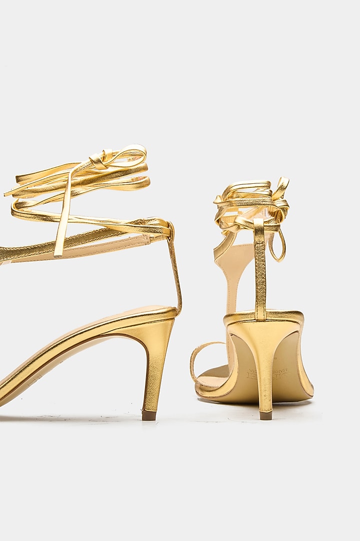 Gold Genuine Leather Strappy Heels by Oroh at Pernia's Pop Up Shop