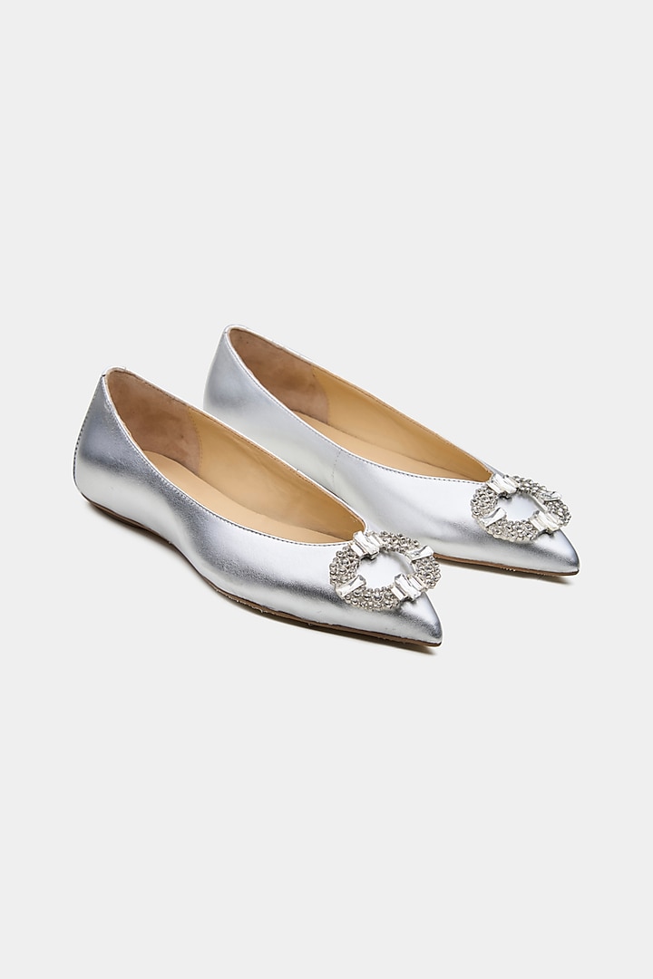 Silver Genuine Leather Flats by Oroh at Pernia's Pop Up Shop