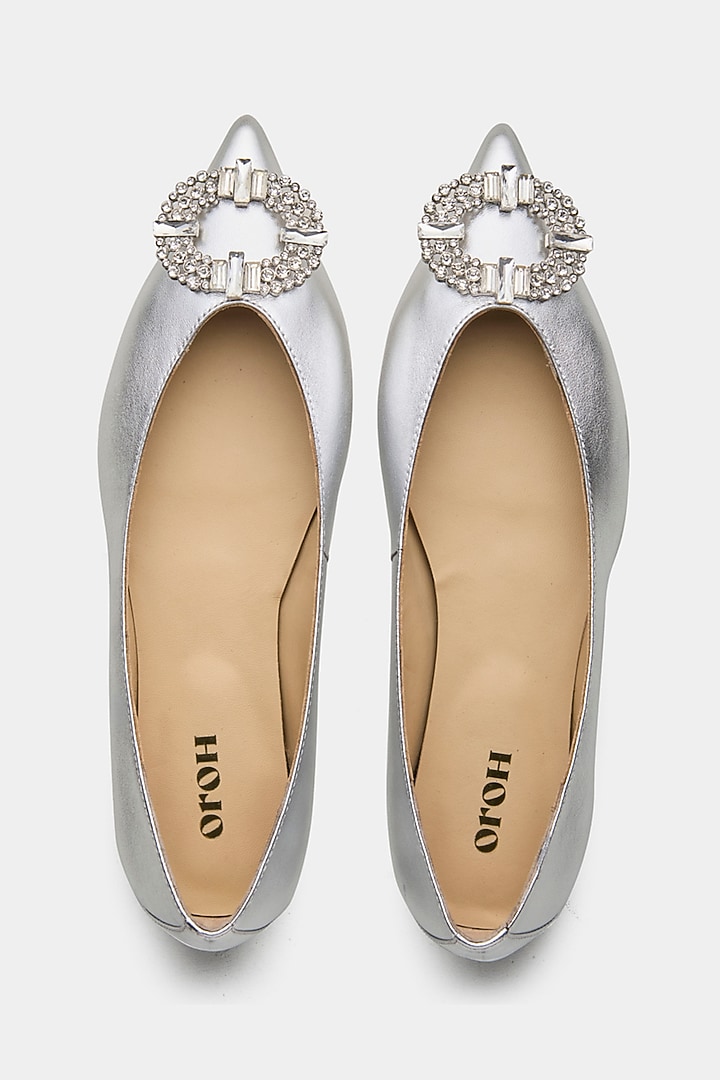 Silver Genuine Leather Flats by Oroh at Pernia's Pop Up Shop