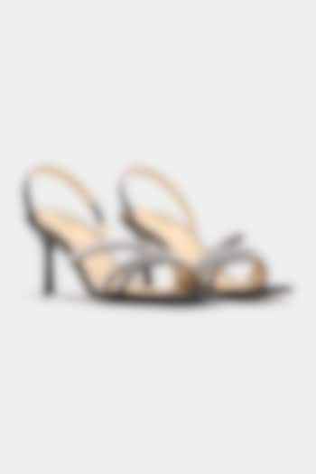 Black Genuine Leather Rhinestone Embellished Heels by Oroh at Pernia's Pop Up Shop