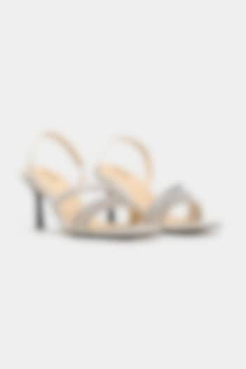 White Genuine Leather Rhinestone Embellished Heels by Oroh at Pernia's Pop Up Shop