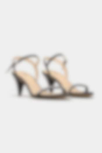 Black Genuine Leather Rhinestone Embellished Heels by Oroh at Pernia's Pop Up Shop