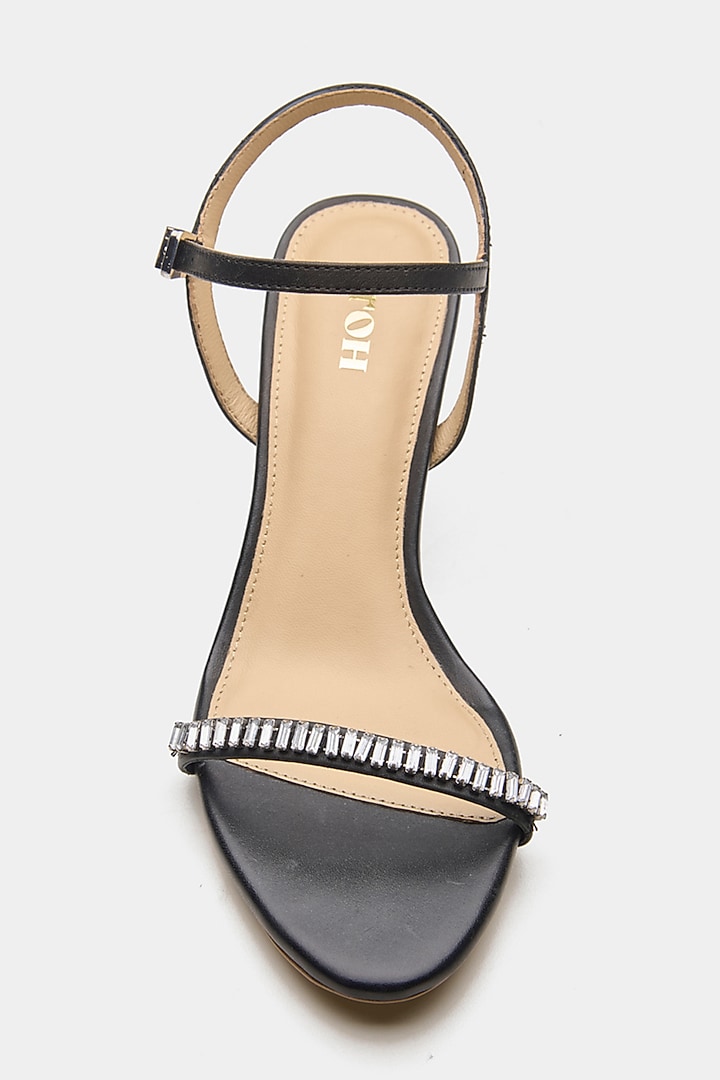 Black Genuine Leather Rhinestone Embellished Heels by Oroh at Pernia's Pop Up Shop
