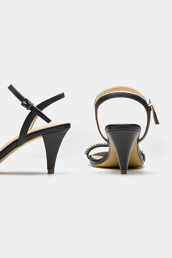 Black Genuine Leather Rhinestone Embellished Heels by Oroh at Pernia's Pop Up Shop