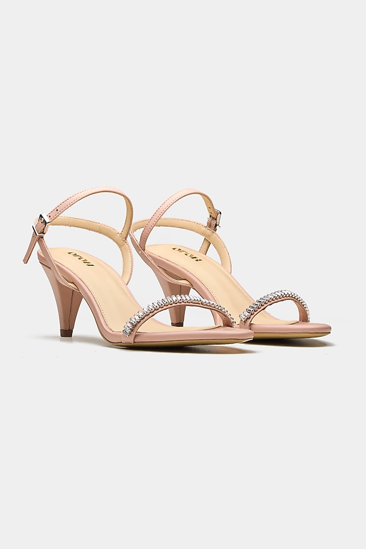 Pink Genuine Leather Rhinestone Embellished Heels by Oroh at Pernia's Pop Up Shop