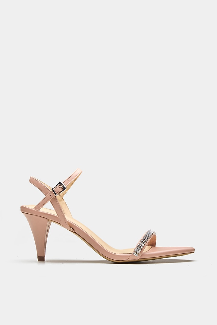 Pink Genuine Leather Rhinestone Embellished Heels by Oroh at Pernia's Pop Up Shop