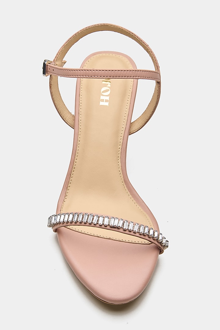 Pink Genuine Leather Rhinestone Embellished Heels by Oroh at Pernia's Pop Up Shop
