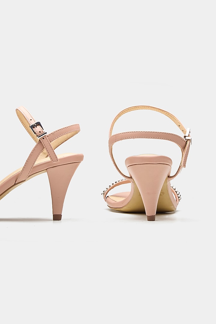 Pink Genuine Leather Rhinestone Embellished Heels by Oroh at Pernia's Pop Up Shop