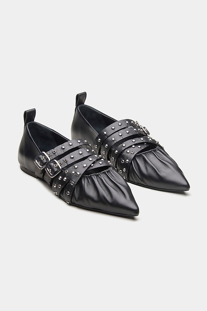 Black Genuine Leather Ballerina Flats by Oroh at Pernia's Pop Up Shop
