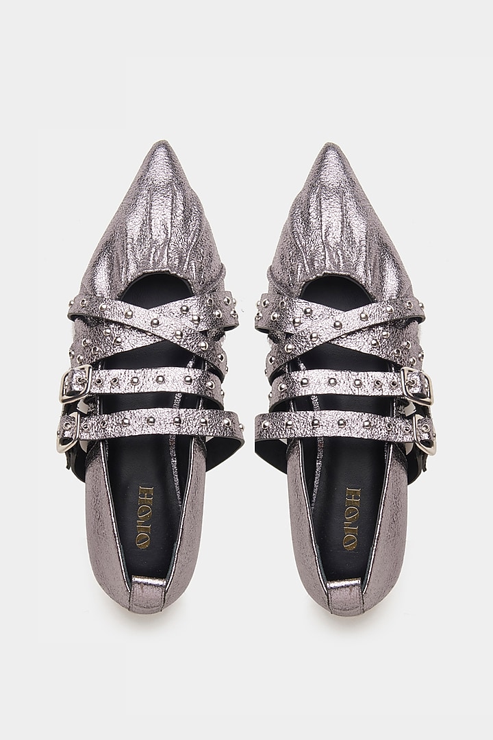 Gunmetal Genuine Leather Ballerina Flats by Oroh at Pernia's Pop Up Shop
