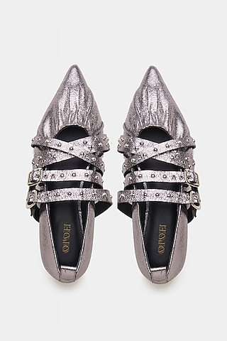 Gunmetal Genuine Leather Ballerina Flats by Oroh