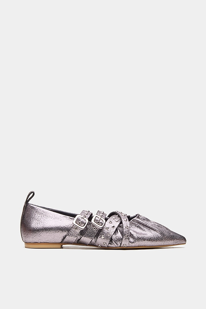 Gunmetal Genuine Leather Ballerina Flats by Oroh at Pernia's Pop Up Shop