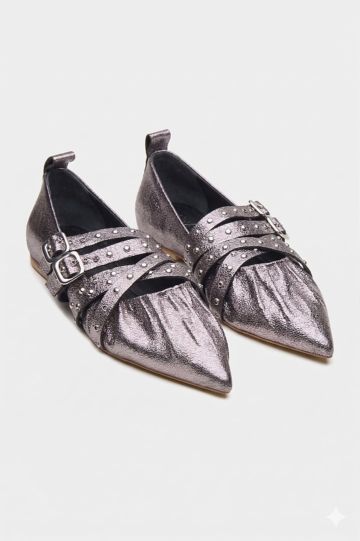 Gunmetal Genuine Leather Ballerina Flats by Oroh at Pernia's Pop Up Shop