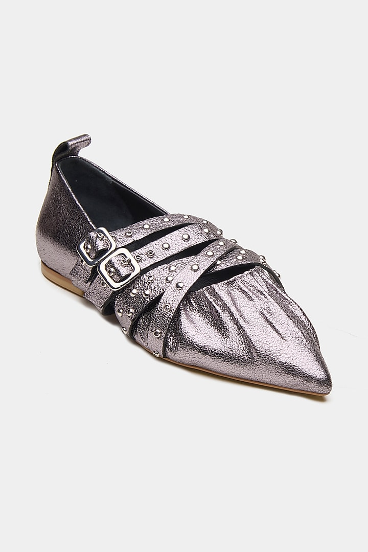 Gunmetal Genuine Leather Ballerina Flats by Oroh at Pernia's Pop Up Shop