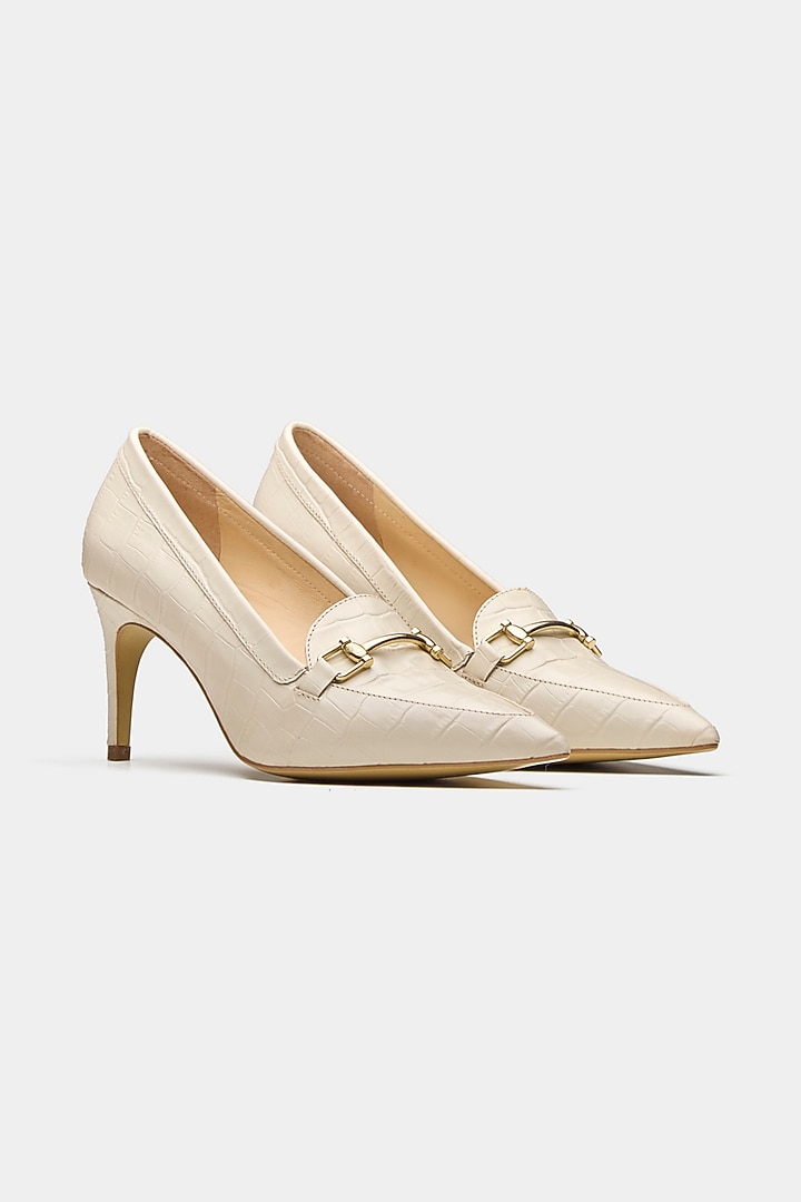 Nude Croc-Embossed Leather Pump Heels by Oroh at Pernia's Pop Up Shop
