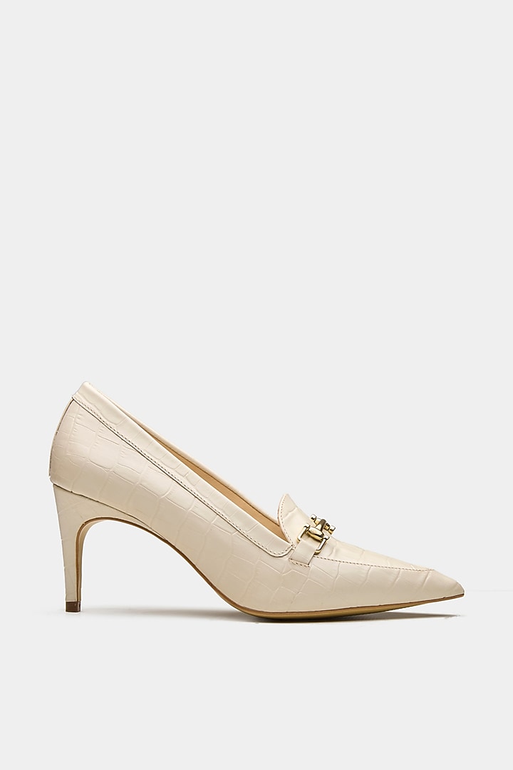 Nude Croc-Embossed Leather Pump Heels by Oroh at Pernia's Pop Up Shop