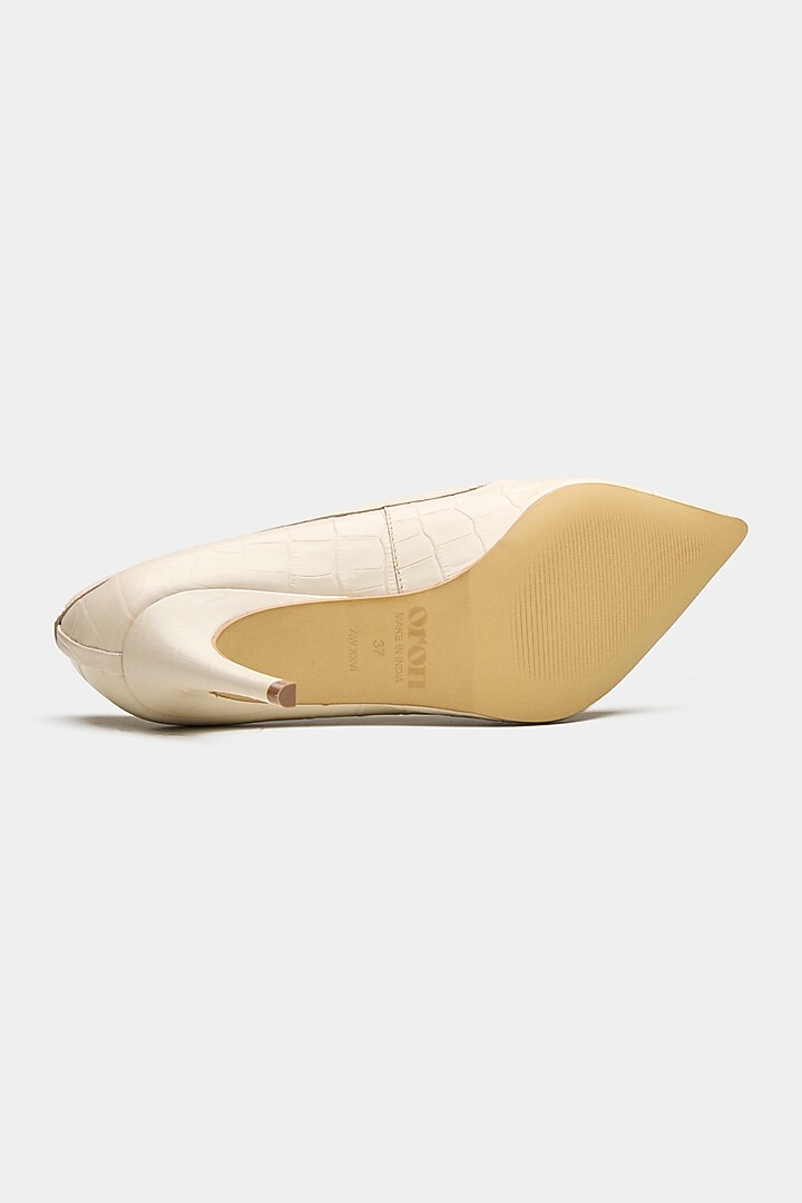 Nude Croc-Embossed Leather Pump Heels by Oroh at Pernia's Pop Up Shop
