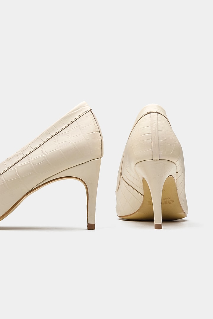 Nude Croc-Embossed Leather Pump Heels by Oroh at Pernia's Pop Up Shop