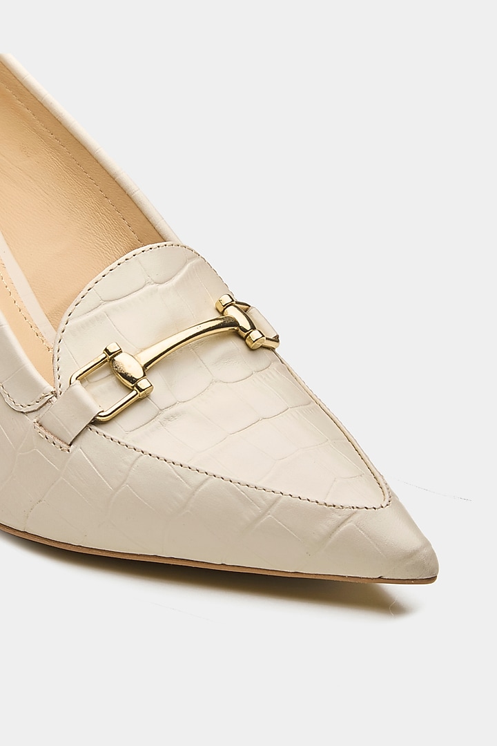 Nude Croc-Embossed Leather Pump Heels by Oroh at Pernia's Pop Up Shop