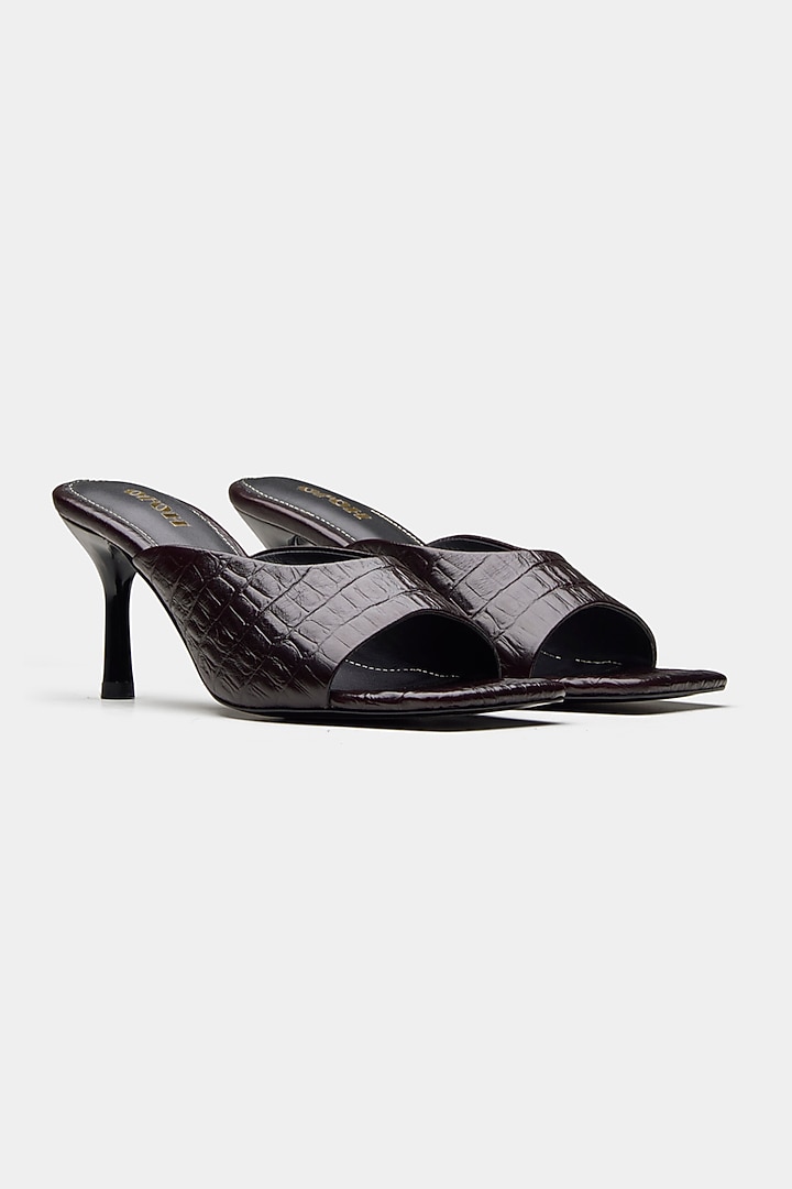 Brown Genuine Leather Square-Toe Stiletto Heels by Oroh at Pernia's Pop Up Shop