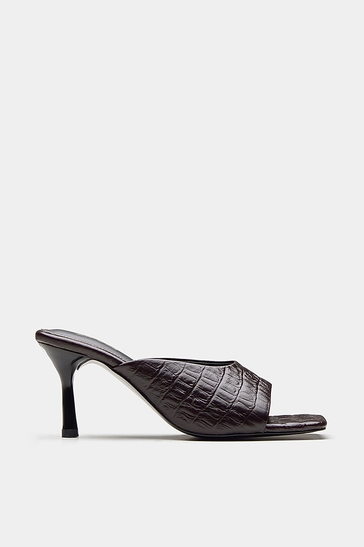 Brown Genuine Leather Square-Toe Stiletto Heels by Oroh at Pernia's Pop Up Shop