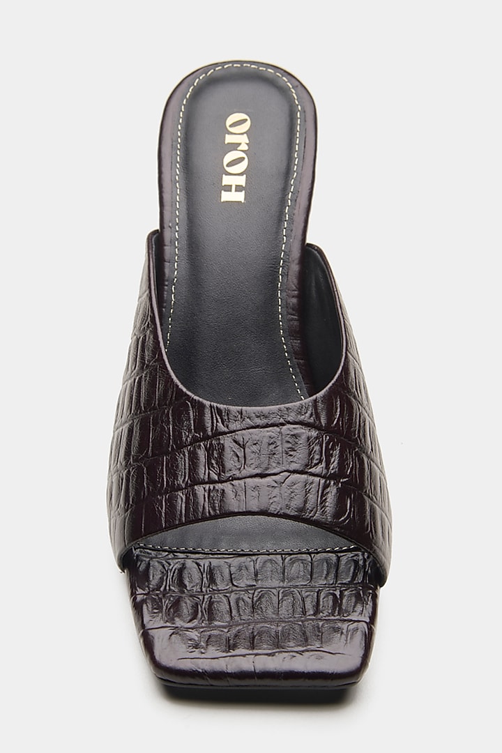 Brown Genuine Leather Square-Toe Stiletto Heels by Oroh at Pernia's Pop Up Shop