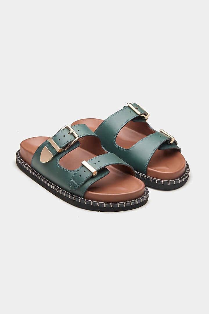 Green Genuine Leather Flats by Oroh at Pernia's Pop Up Shop