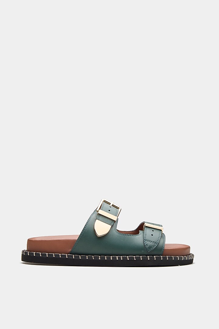 Green Genuine Leather Flats by Oroh at Pernia's Pop Up Shop