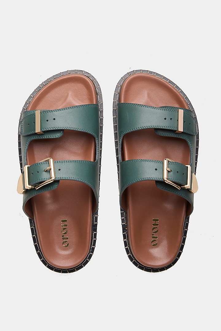 Green Genuine Leather Flats by Oroh at Pernia's Pop Up Shop