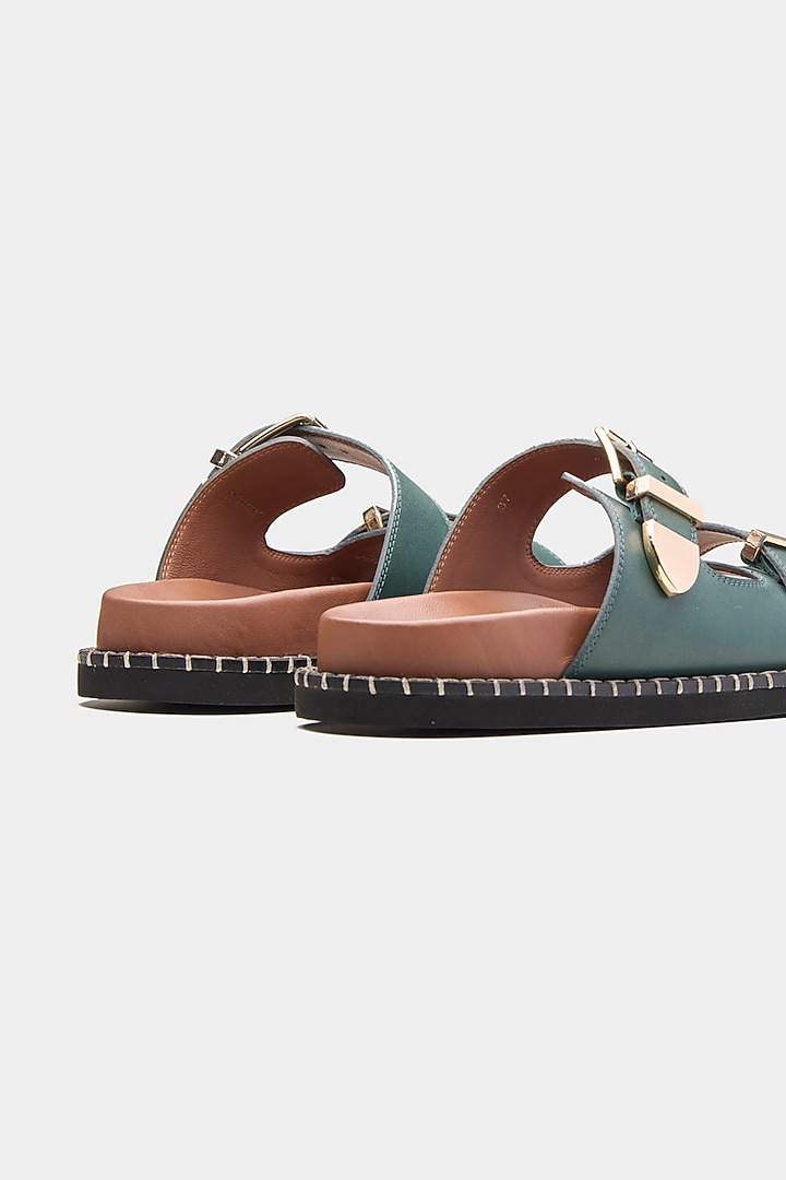 Green Genuine Leather Flats by Oroh at Pernia's Pop Up Shop