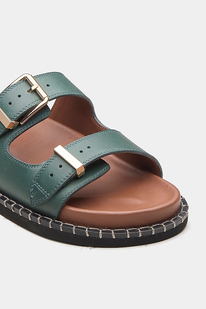 Green Genuine Leather Flats by Oroh at Pernia's Pop Up Shop