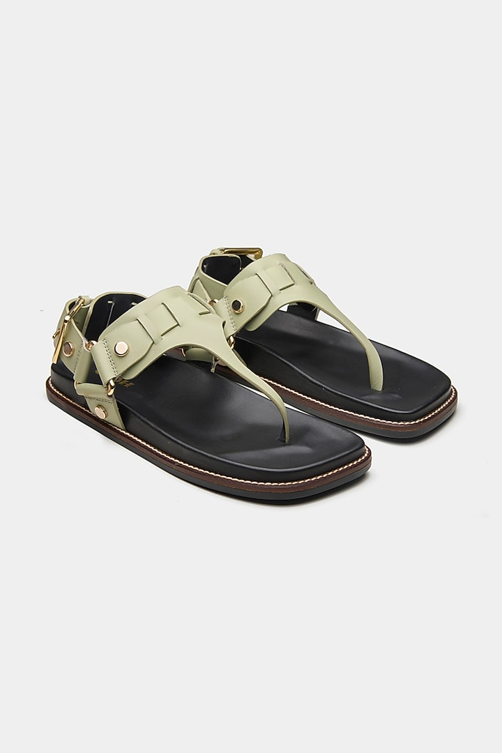 Green Genuine Leather Flats by Oroh at Pernia's Pop Up Shop
