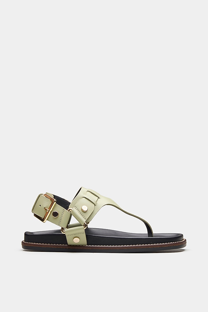 Green Genuine Leather Flats by Oroh at Pernia's Pop Up Shop