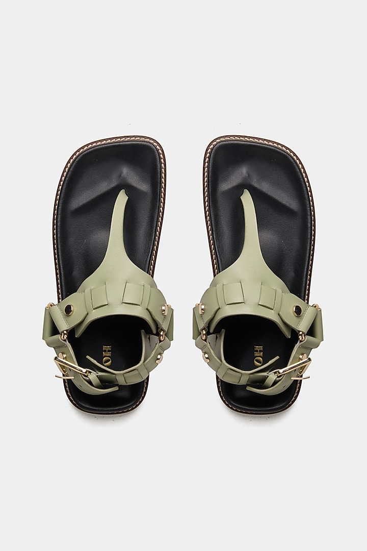 Green Genuine Leather Flats by Oroh at Pernia's Pop Up Shop