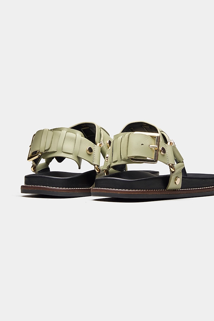 Green Genuine Leather Flats by Oroh at Pernia's Pop Up Shop