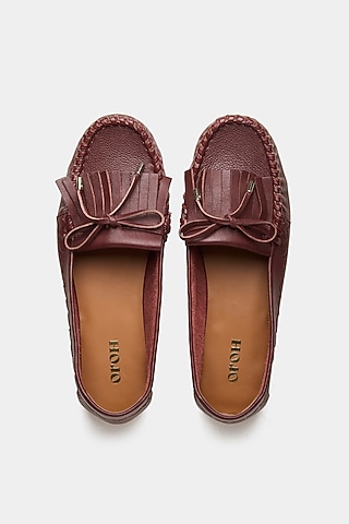 Maroon Genuine Leather Slip-On Loafers by Oroh