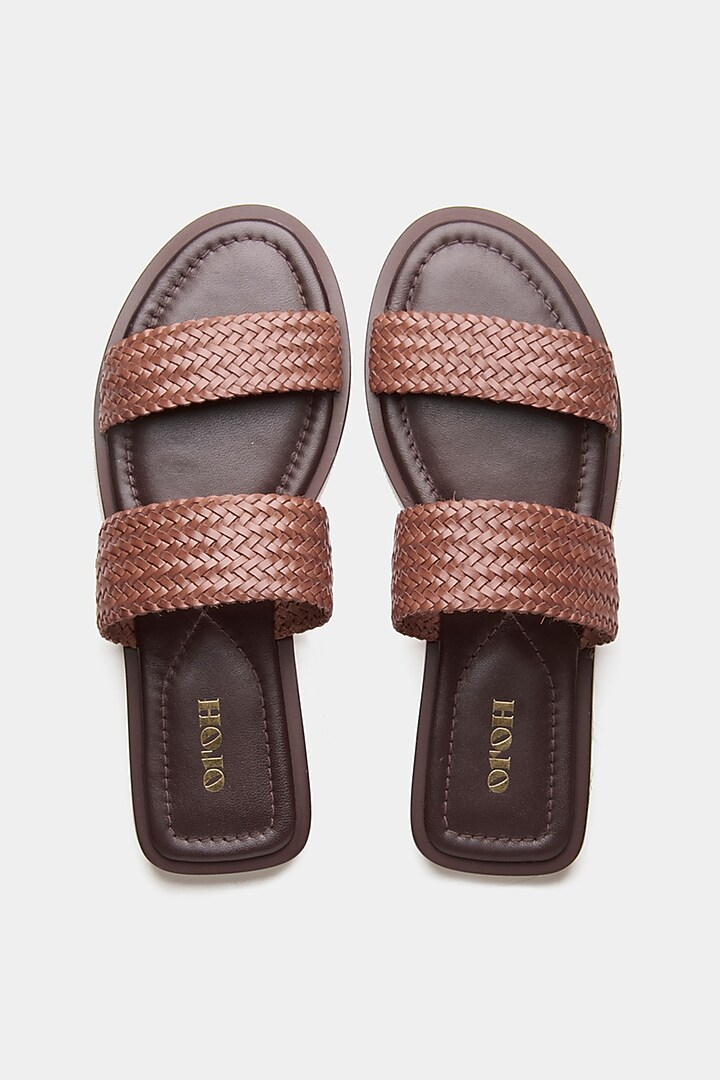 Brown Genuine Leather Open-Toe Flats by Oroh at Pernia's Pop Up Shop