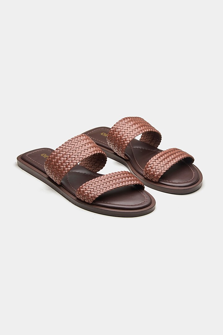 Brown Genuine Leather Open-Toe Flats by Oroh at Pernia's Pop Up Shop