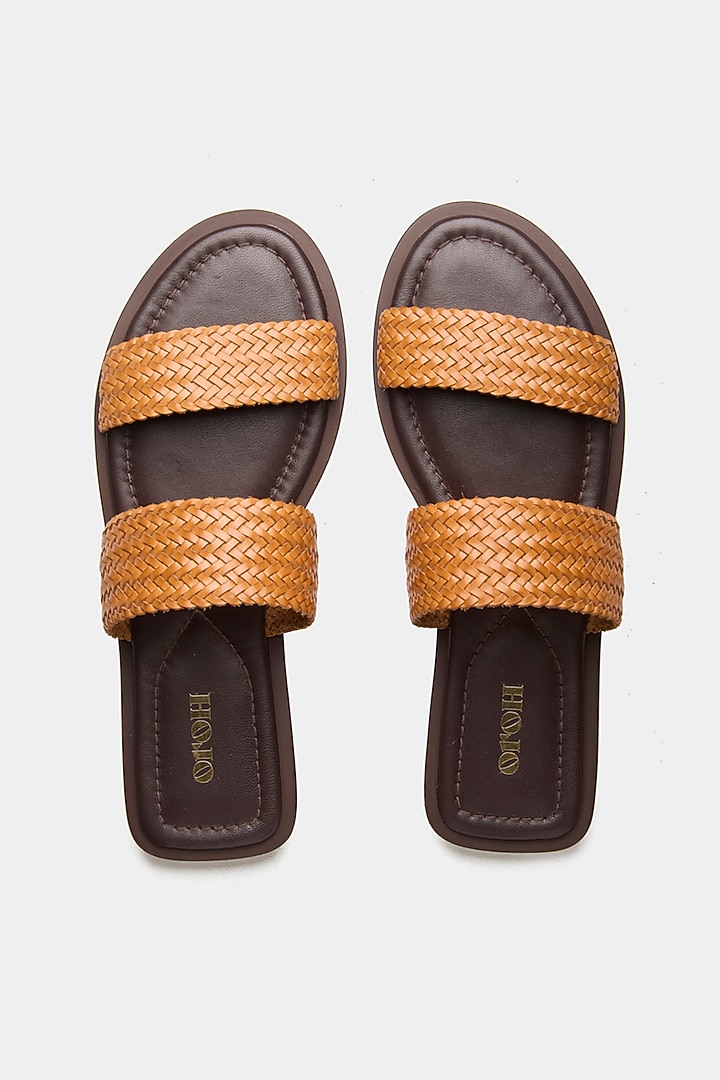 Tan Genuine Leather Open-Toe Flats by Oroh at Pernia's Pop Up Shop