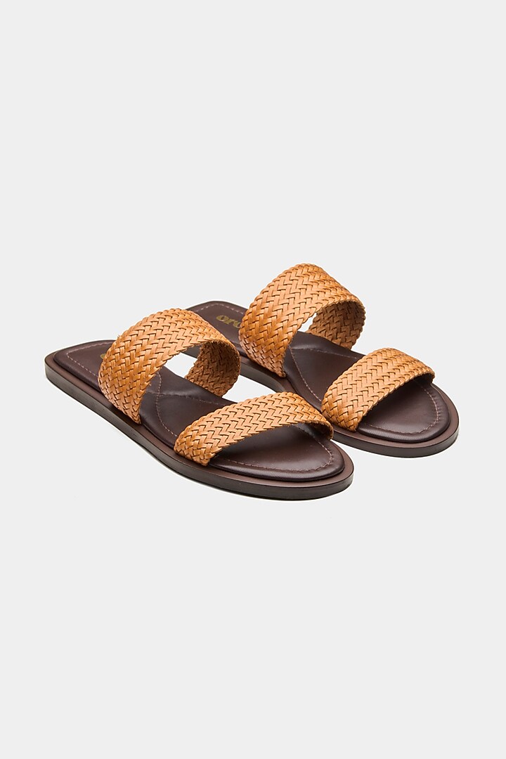 Tan Genuine Leather Open-Toe Flats by Oroh at Pernia's Pop Up Shop
