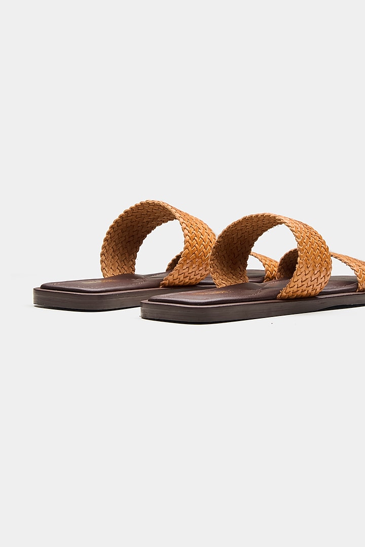 Tan Genuine Leather Open-Toe Flats by Oroh at Pernia's Pop Up Shop