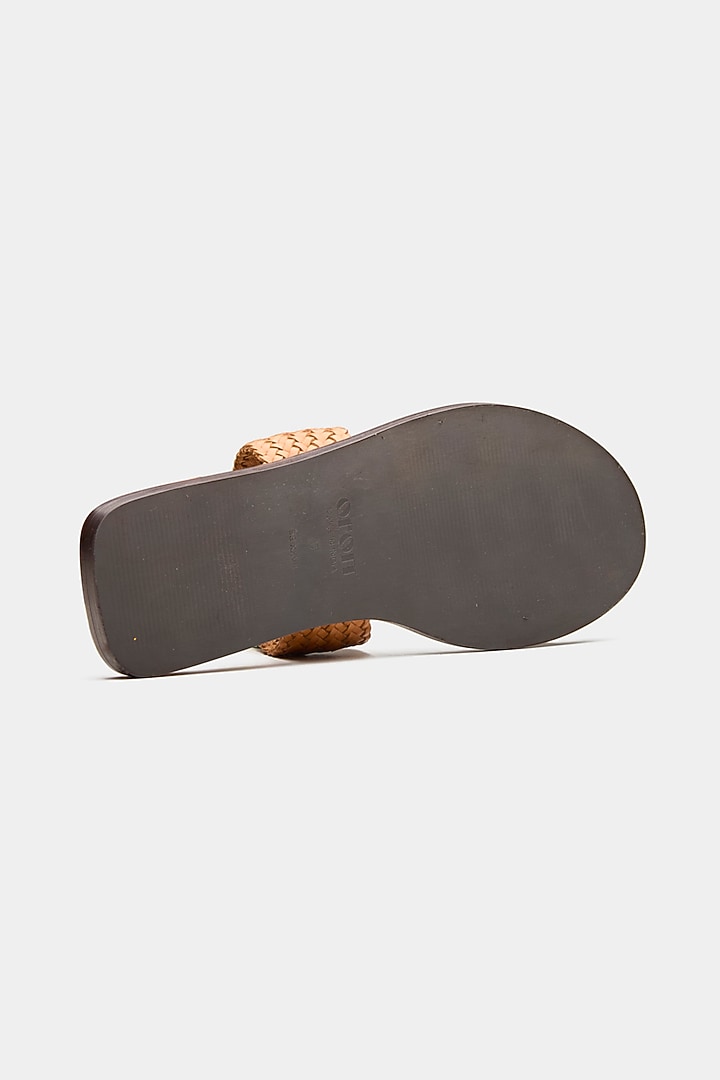 Tan Genuine Leather Open-Toe Flats by Oroh at Pernia's Pop Up Shop