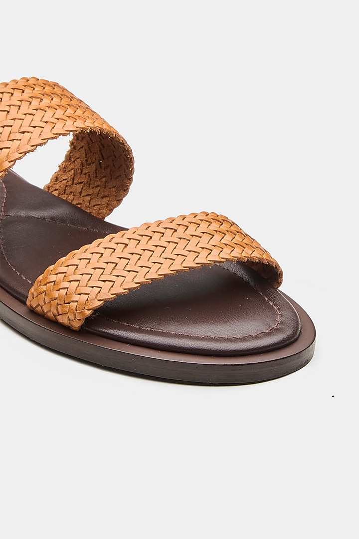 Tan Genuine Leather Open-Toe Flats by Oroh at Pernia's Pop Up Shop