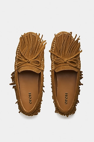 Tan Genuine Leather & Suede Shoes by Oroh