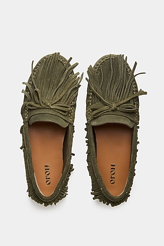 Green Genuine Leather & Suede Shoes by Oroh
